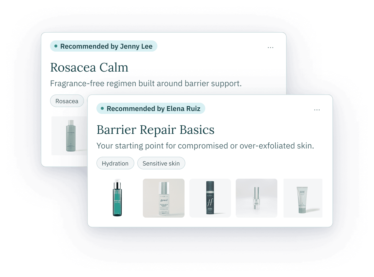 Two provider-recommended regimens: Rosacea Calm and Barrier Repair Basics